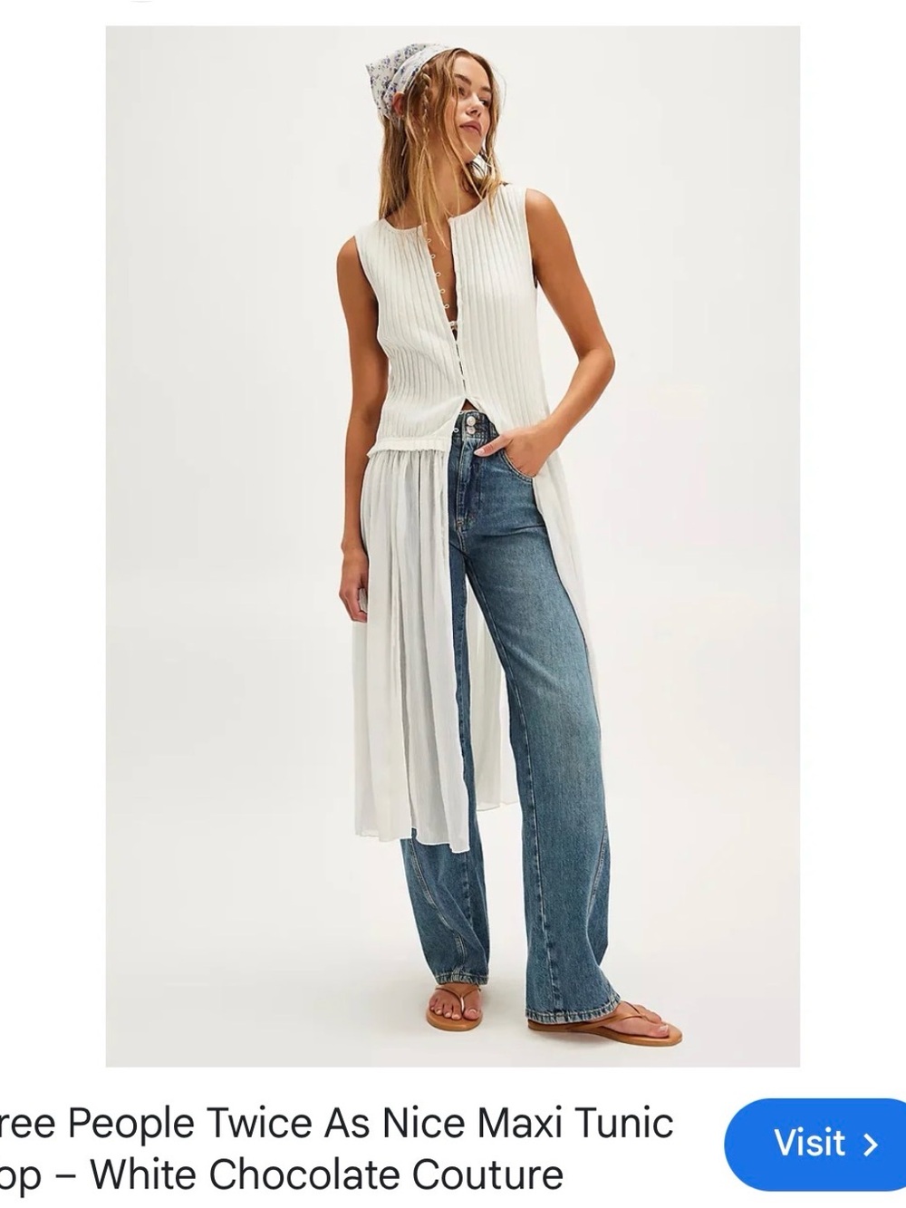 Free People White Sleeveless Maxi Tunic with Blue Wide-Leg Jeans